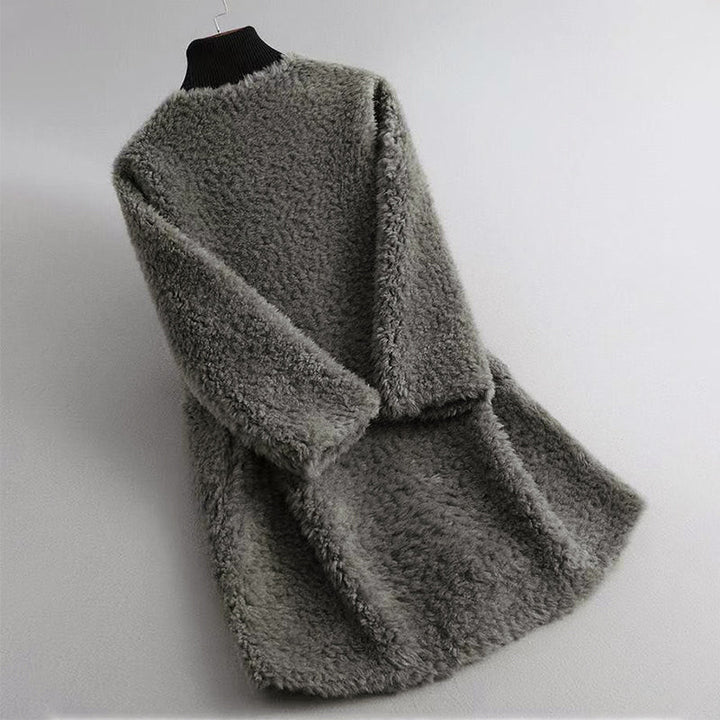 Mirla | Faux Shearling Midikappa med Rundhalsutskärning-Eva Jonsson