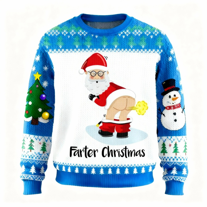 Mirla | Festlig Galen Jultomte-Print Helgtröja - Ultimat Ful Julfest-Look-Eva Jonsson