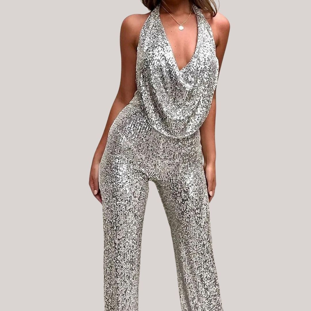 Mirla | Festlokal-Paljetter-Rygglös-Halter Ärmlös Jumpsuit-Eva Jonsson