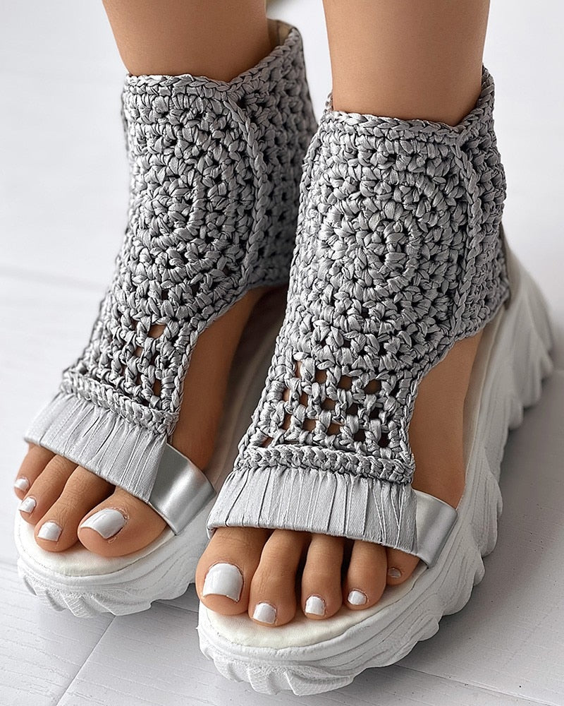 Mirla | Flätad Geometri-Sandaler Dam Sommar Kilsandaler-Eva Jonsson