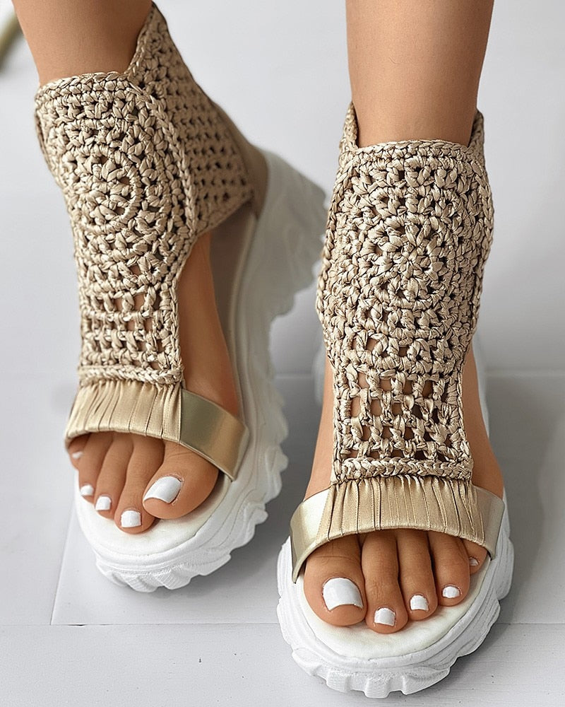 Mirla | Flätad Geometri-Sandaler Dam Sommar Kilsandaler-Eva Jonsson
