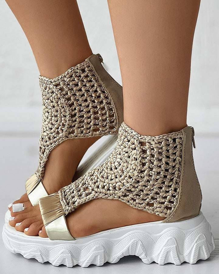 Mirla | Flätad Geometri-Sandaler Dam Sommar Kilsandaler-Eva Jonsson