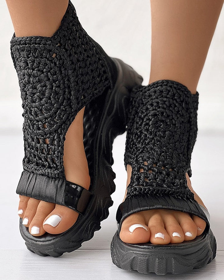 Mirla | Flätad Geometri-Sandaler Dam Sommar Kilsandaler-Eva Jonsson