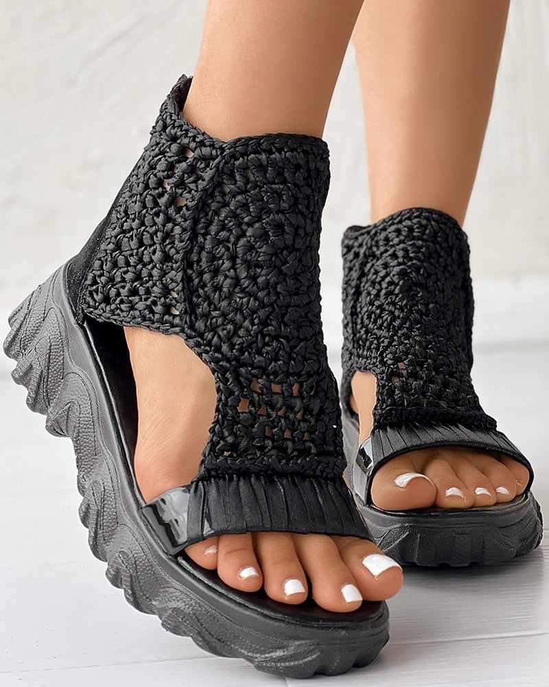 Mirla | Flätad Geometri-Sandaler Dam Sommar Kilsandaler-Eva Jonsson