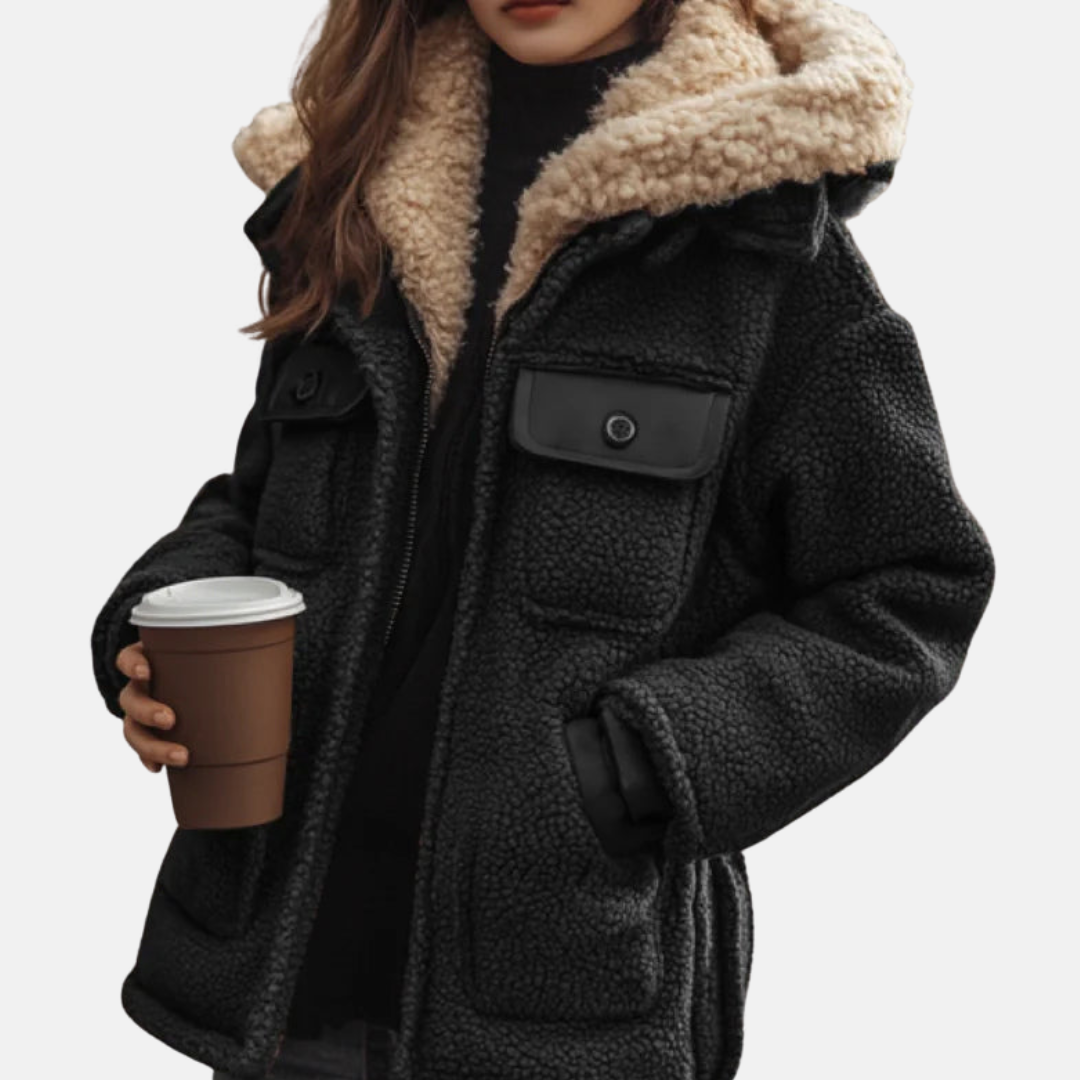Mirla | Fleece Avslappnad Passform Kappa Sherpa Fodrad Huva Dragkedja Kappa-Eva Jonsson