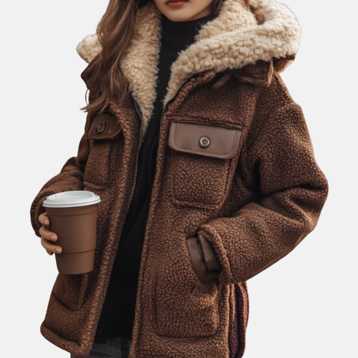 Mirla | Fleece Avslappnad Passform Kappa Sherpa Fodrad Huva Dragkedja Kappa-Eva Jonsson