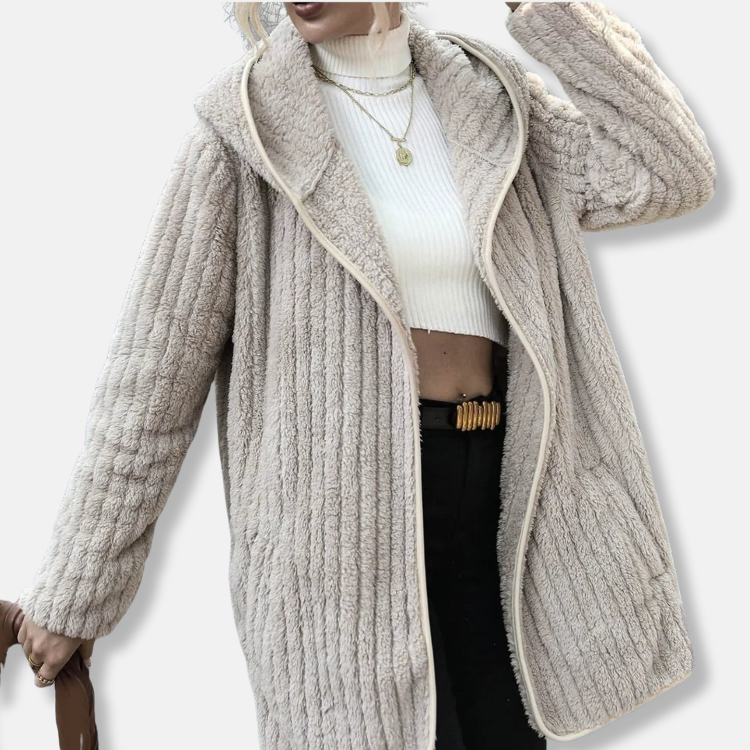 Mirla | Fleece Överdimensionerad Cardigan Hoodie Ribbsticksstruktur-Cardigan-Eva Jonsson