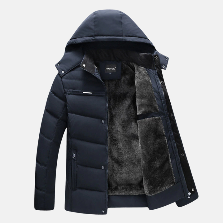 Mirla | Fleece Stepp-puffermantel med huva i avslappnad passform-Eva Jonsson