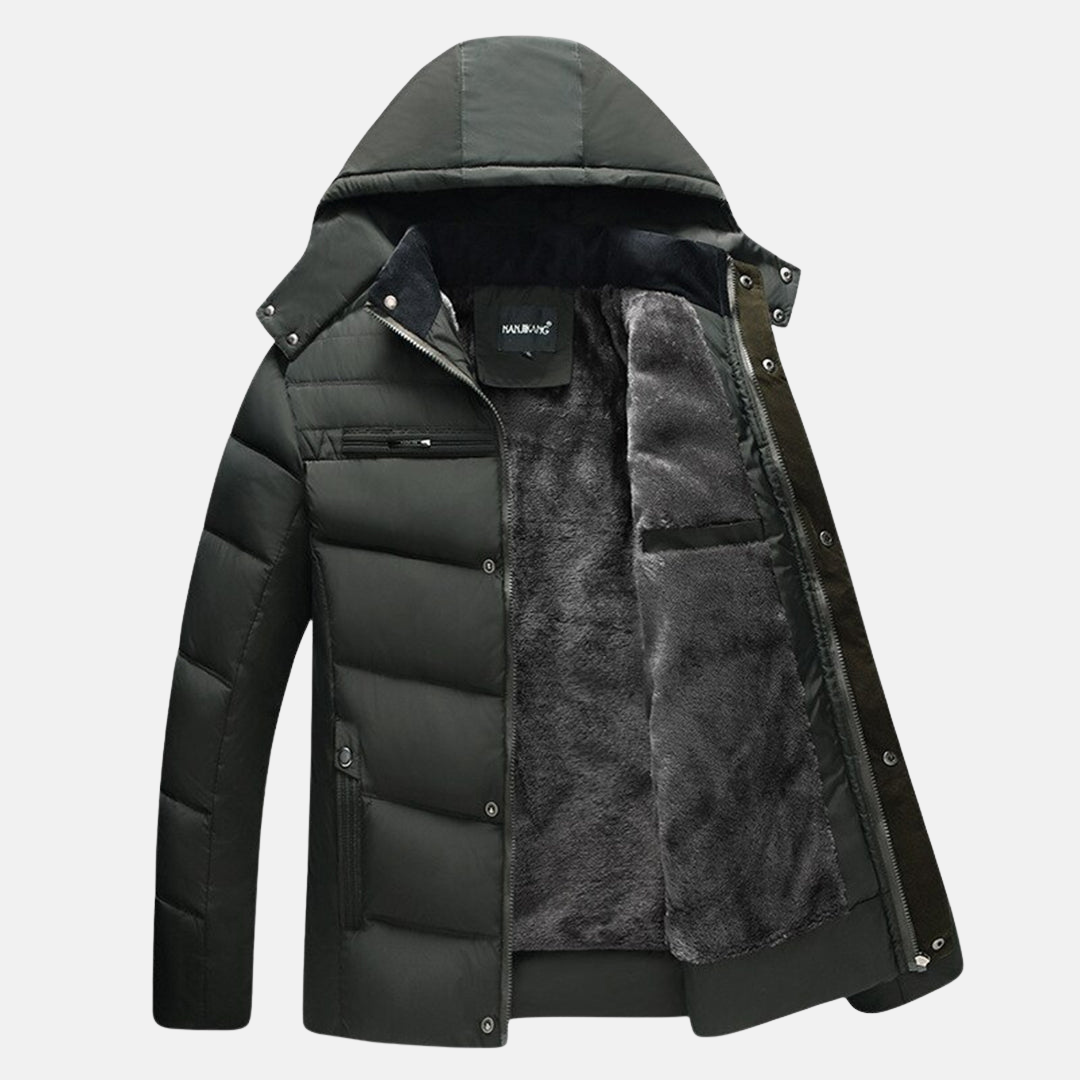 Mirla | Fleece Stepp-puffermantel med huva i avslappnad passform-Eva Jonsson