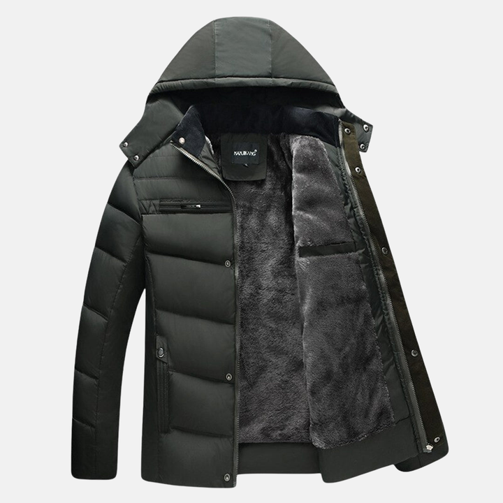 Mirla | Fleece Stepp-puffermantel med huva i avslappnad passform-Eva Jonsson