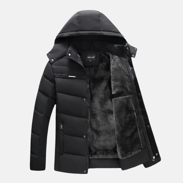 Mirla | Fleece Stepp-puffermantel med huva i avslappnad passform-Eva Jonsson
