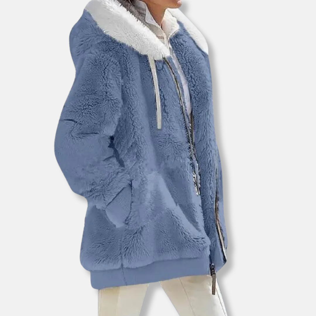 Mirla | Fleece översize fleecejacka med huva och dragkedja-Eva Jonsson