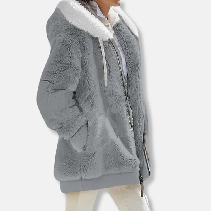 Mirla | Fleece översize fleecejacka med huva och dragkedja-Eva Jonsson