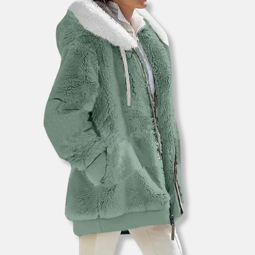 Mirla | Fleece översize fleecejacka med huva och dragkedja-Eva Jonsson