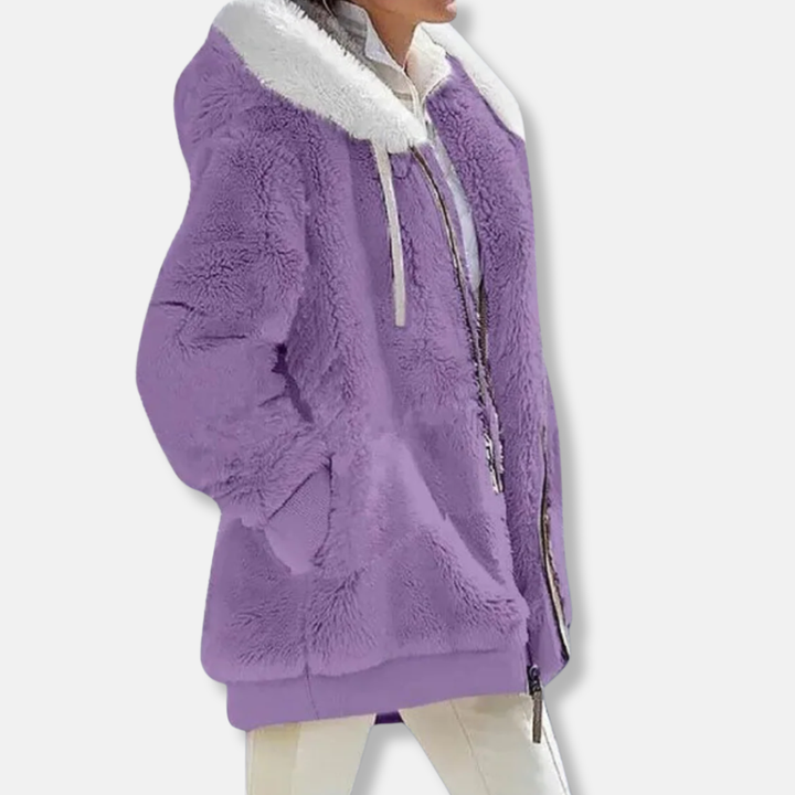 Mirla | Fleece översize fleecejacka med huva och dragkedja-Eva Jonsson