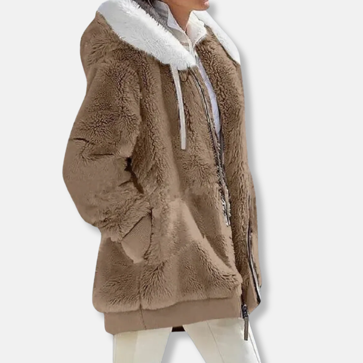 Mirla | Fleece översize fleecejacka med huva och dragkedja-Eva Jonsson