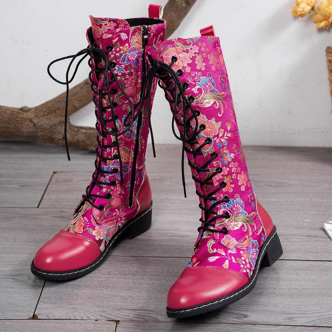 Mirla | Floral Brodyr Fuchsia Konstläder Stövlar-Eva Jonsson