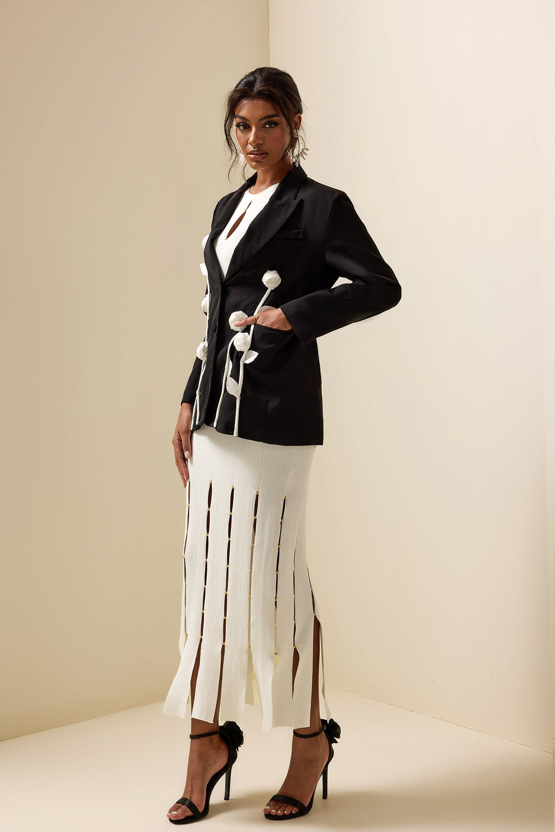 Mirla | Floral Kontrast Långärmad Blazer Jacka-Eva Jonsson