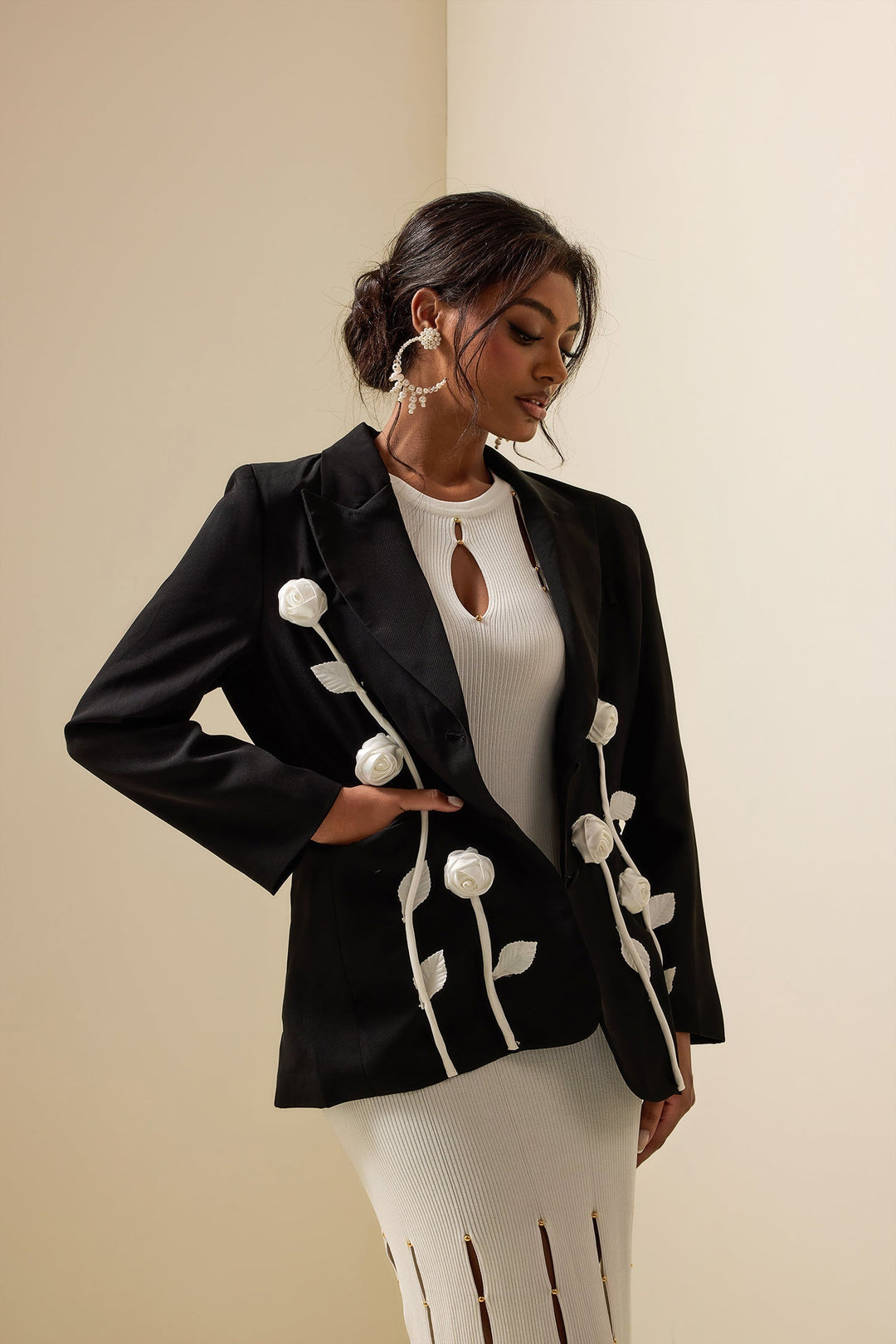 Mirla | Floral Kontrast Långärmad Blazer Jacka-Eva Jonsson