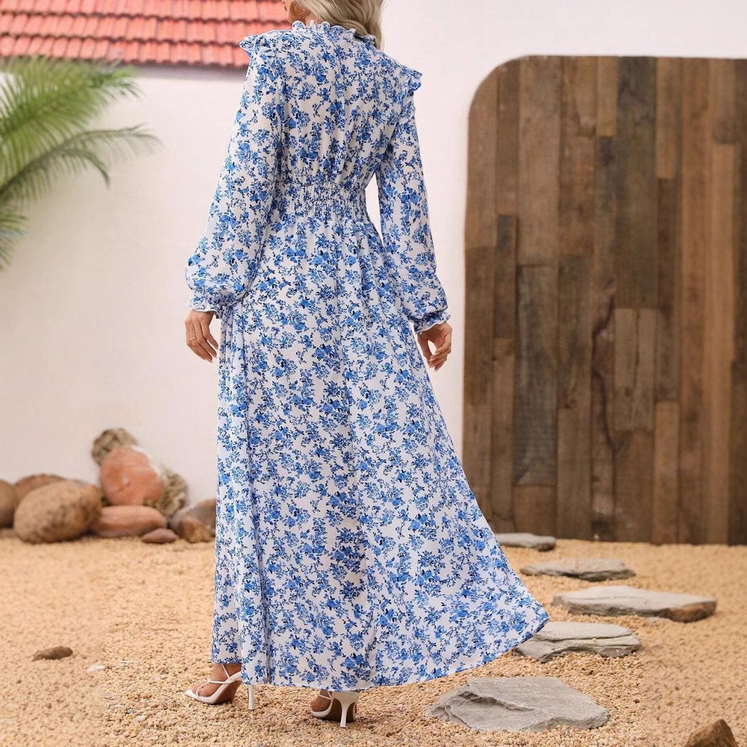 Mirla | Floral Långärmad Elegant Kvinnor Lång Klänning-Eva Jonsson