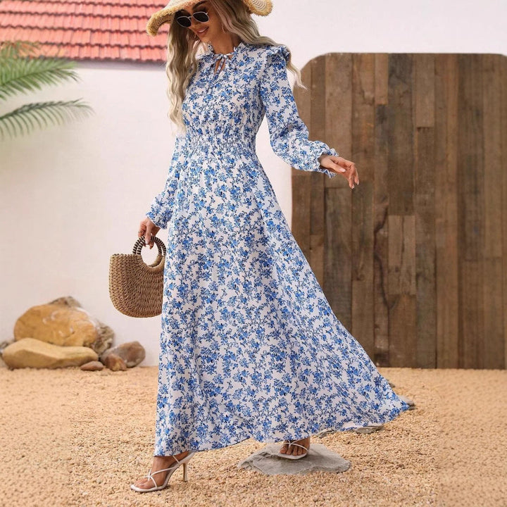 Mirla | Floral Långärmad Elegant Kvinnor Lång Klänning-Eva Jonsson