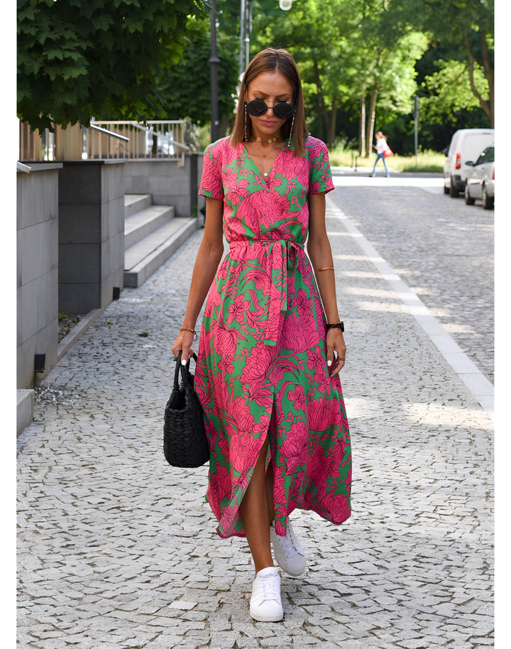 Mirla | Floral Wrap Dress - Lätt tropisk sommarklänning med V-ringning-Eva Jonsson