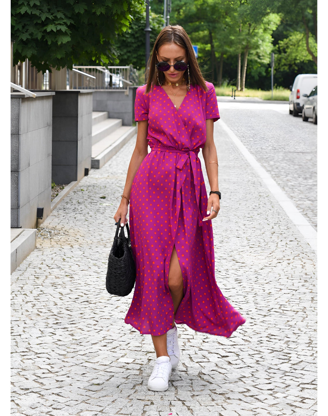 Mirla | Floral Wrap Dress - Lätt tropisk sommarklänning med V-ringning-Eva Jonsson