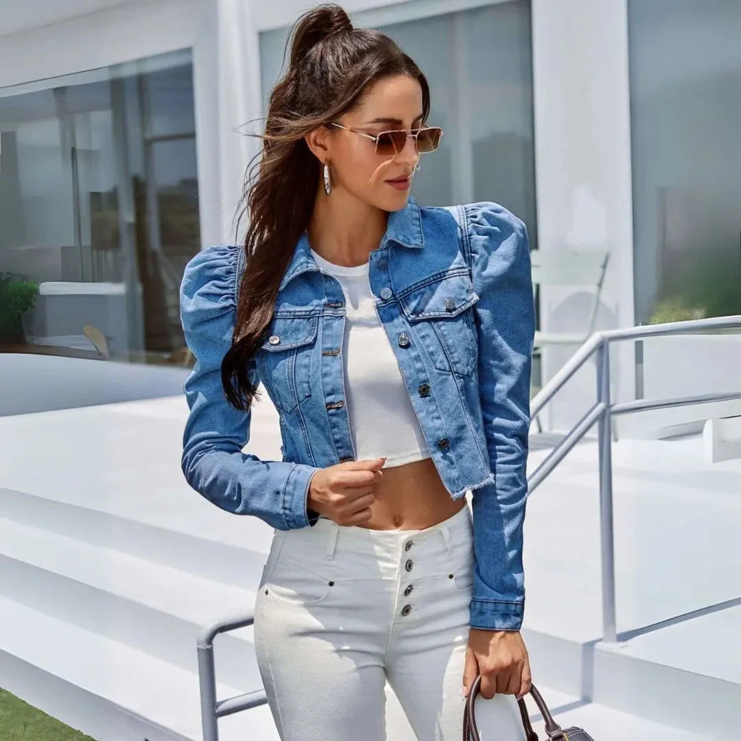 Mirla | Förkortad Puffärmad Denimjacka-Eva Jonsson