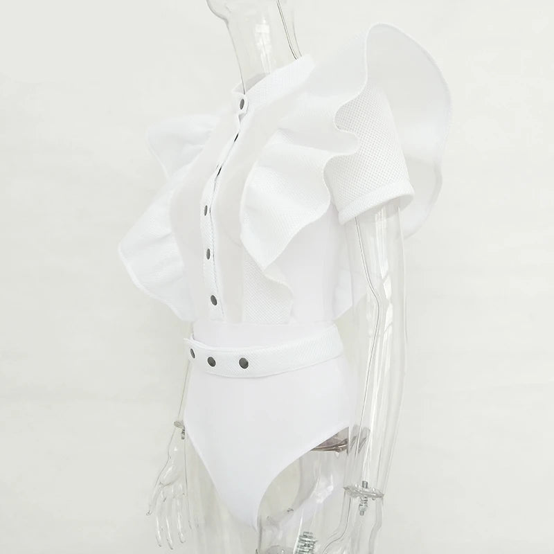 Mirla | Fritid Svart Volangskärning U-ringning Kortärmad Kvinnor Bodysuit Top-Eva Jonsson