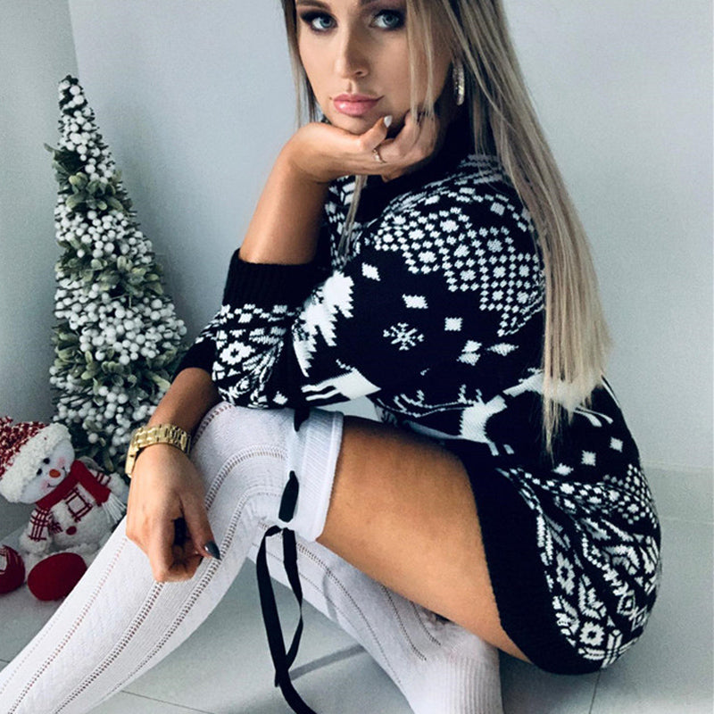 Mirla | Ful Julsweater - Festlig Stickad Klänning med Renmönster-Eva Jonsson