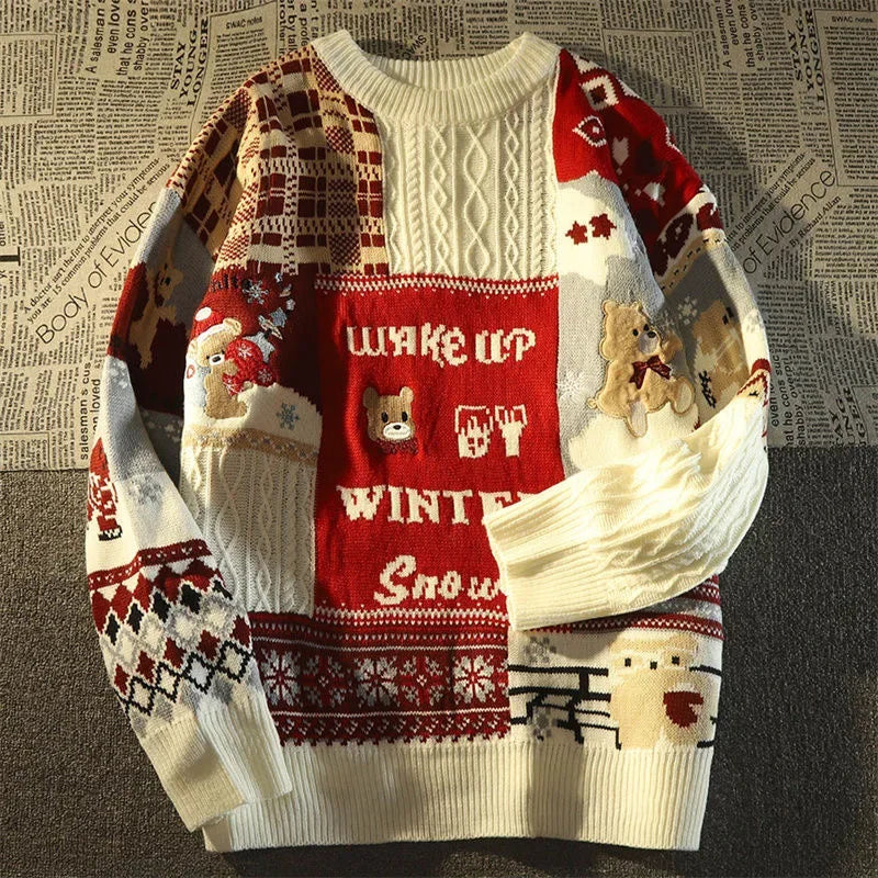 Mirla | Ful Jultröja - Lätt Retrotröja med V-Hals och Färgblockdesign-Eva Jonsson