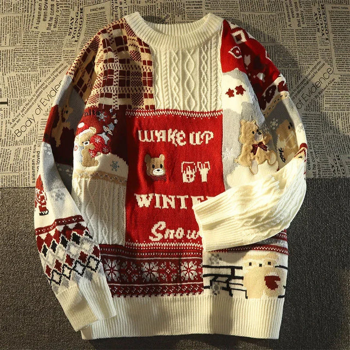 Mirla | Ful Jultröja - Lätt Retrotröja med V-Hals och Färgblockdesign-Eva Jonsson
