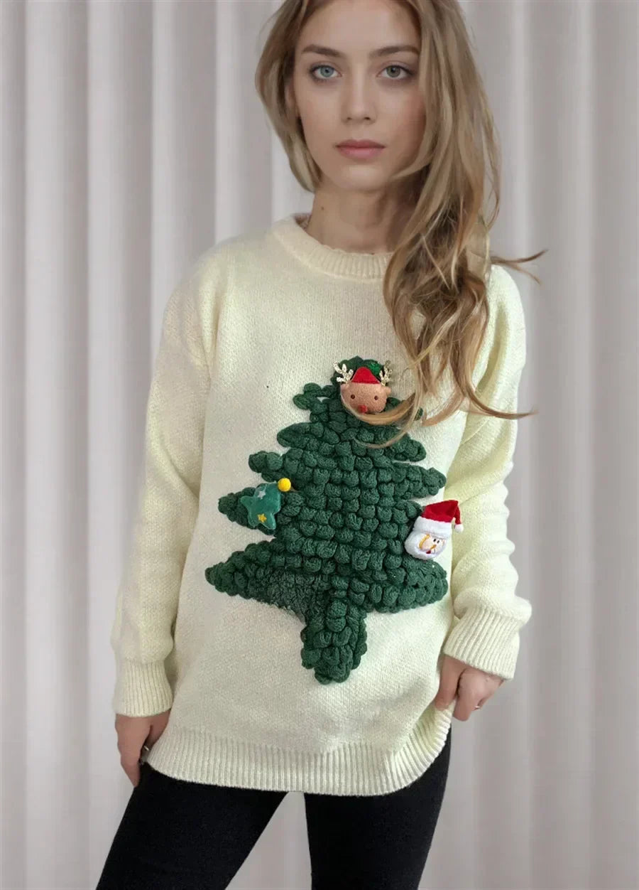 Mirla | Ful Jultröja - Mysig Tröja med 3D-Detaljer och Julmotiv-Eva Jonsson