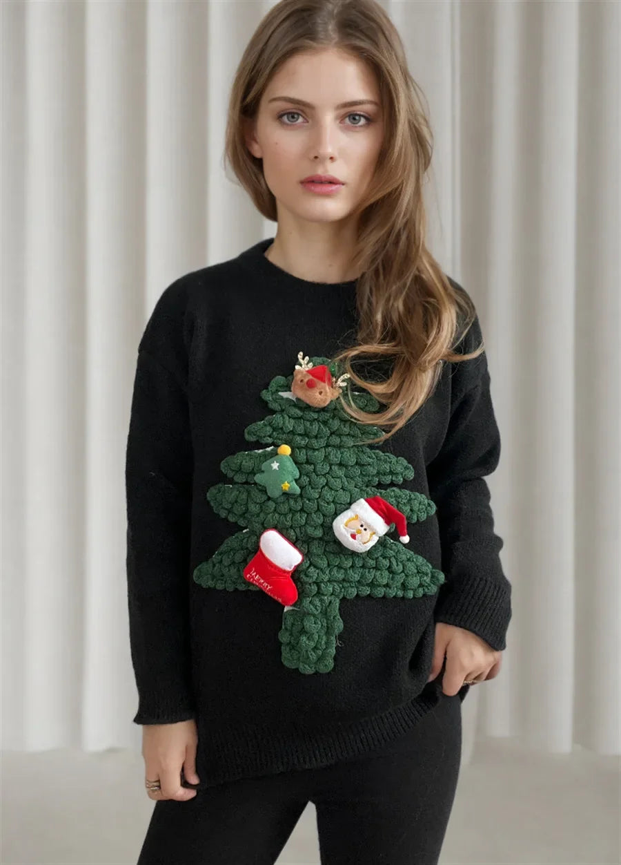 Mirla | Ful Jultröja - Mysig Tröja med 3D-Detaljer och Julmotiv-Eva Jonsson