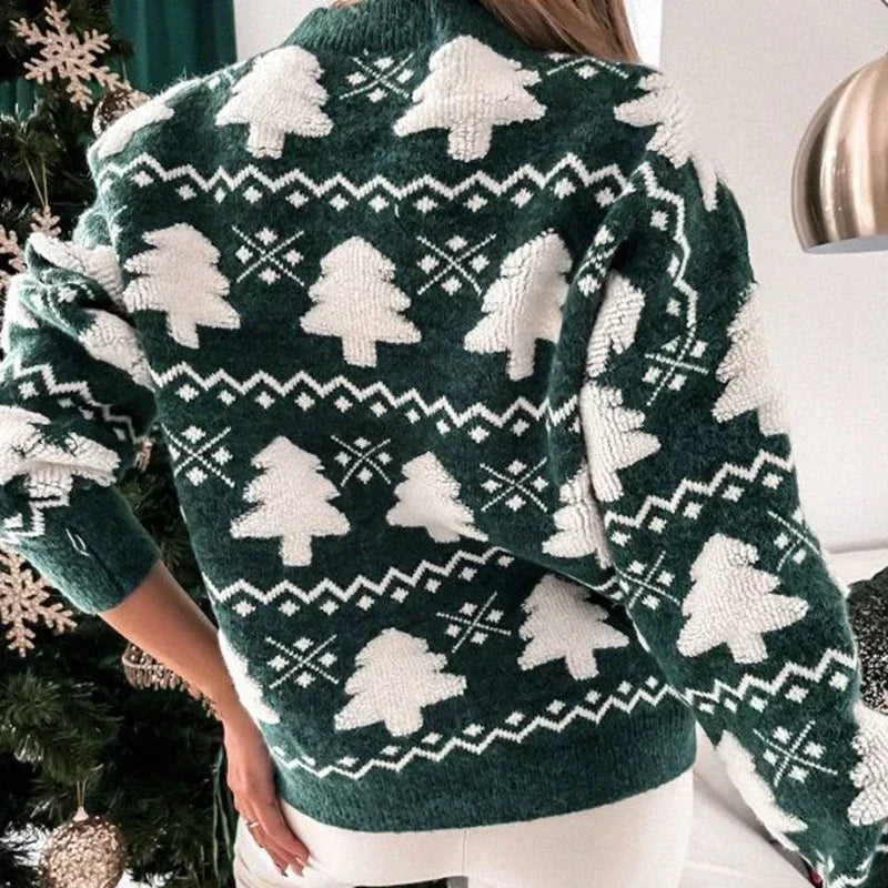 Mirla | Ful Jultröja - Stickad Tröja med 3D-Julgranstryck-Eva Jonsson