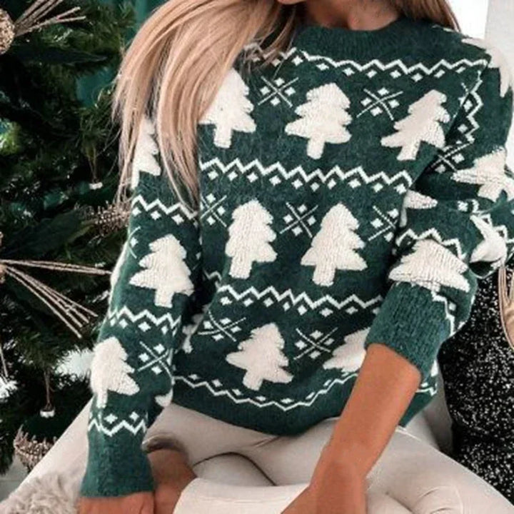 Mirla | Ful Jultröja - Stickad Tröja med 3D-Julgranstryck-Eva Jonsson