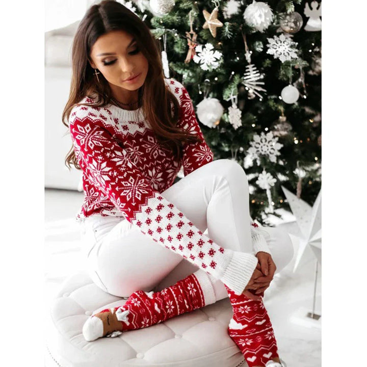 Mirla | Ful Jultröja - Stickad Tröja med Snöflingemönster-Eva Jonsson