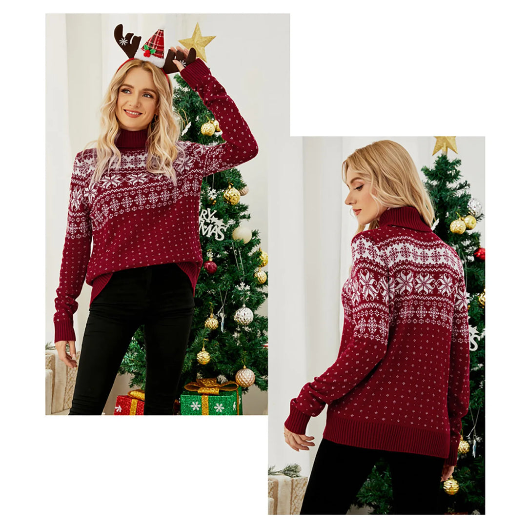 Mirla | Ful Jultröja - Vintage Rullkrage med Snöflingemönster-Eva Jonsson