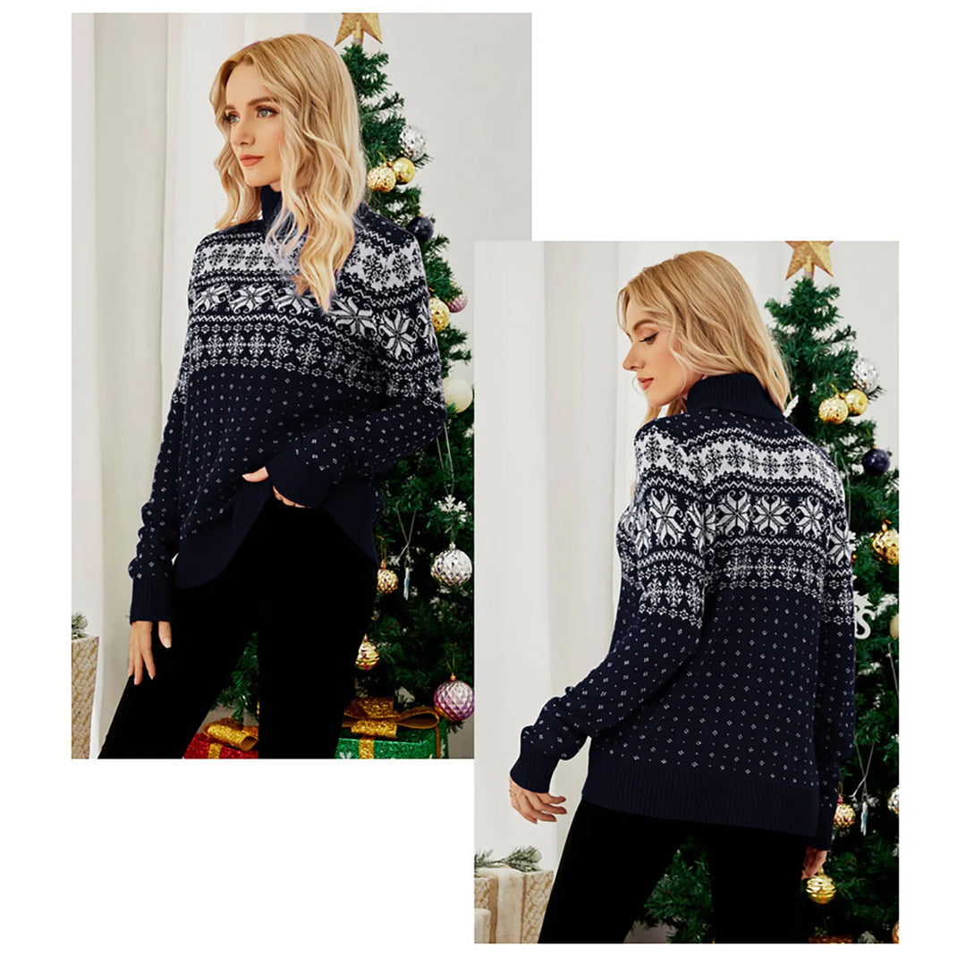 Mirla | Ful Jultröja - Vintage Rullkrage med Snöflingemönster-Eva Jonsson