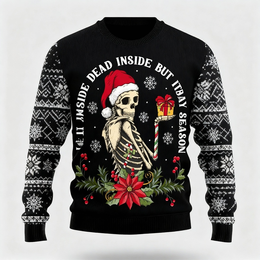Mirla | Funny Skull Print - Black Holiday Icon Sweater-Eva Jonsson