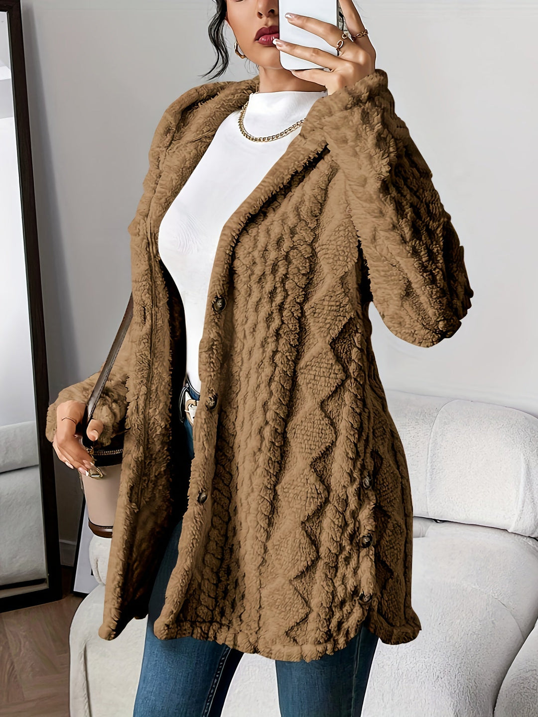 Mirla | Fuzzy teddy hoodie jacka-Eva Jonsson
