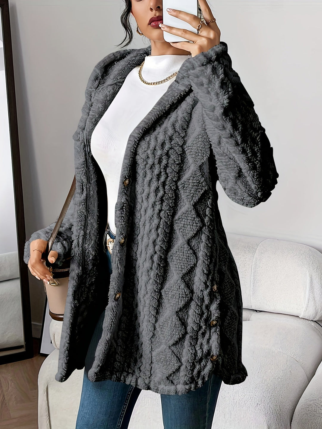Mirla | Fuzzy teddy hoodie jacka-Eva Jonsson