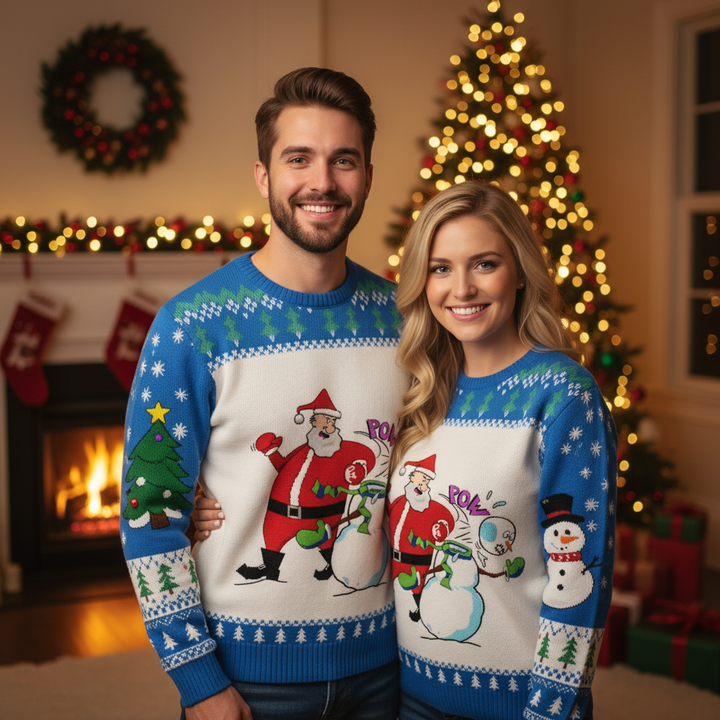 Mirla | Galen Tomte & Snöman Mönstrad Tröja - Ful & Bekväm Unisex Tröja-Eva Jonsson