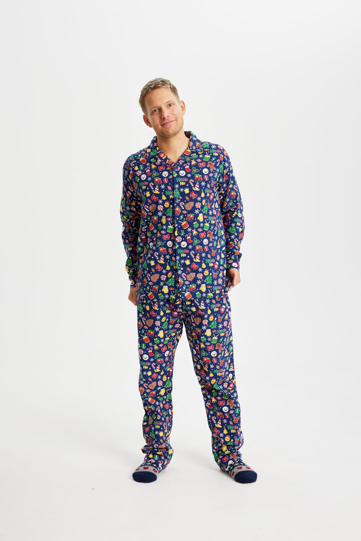 Mirla | Galna jul-pyjamasflanell blå män-Eva Jonsson