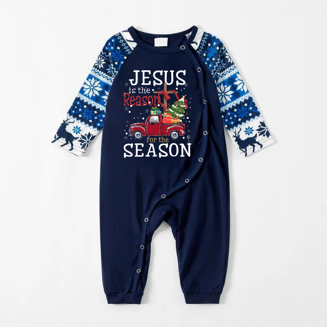 Mirla | Glad Blå Jul-Pyjamas-Set med Jesus Är Anledningen Till Säsongen Texttryck-Eva Jonsson