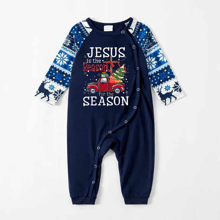 Mirla | Glad Blå Jul-Pyjamas-Set med Jesus Är Anledningen Till Säsongen Texttryck-Eva Jonsson