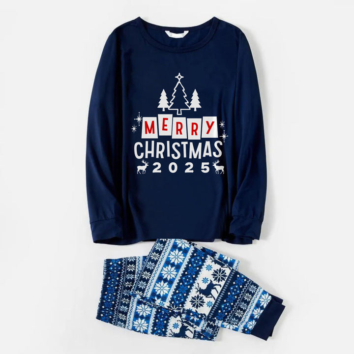 Mirla | Glad Blå Jul Pyjamas Set med Julgran och Högtidsslogan-Eva Jonsson