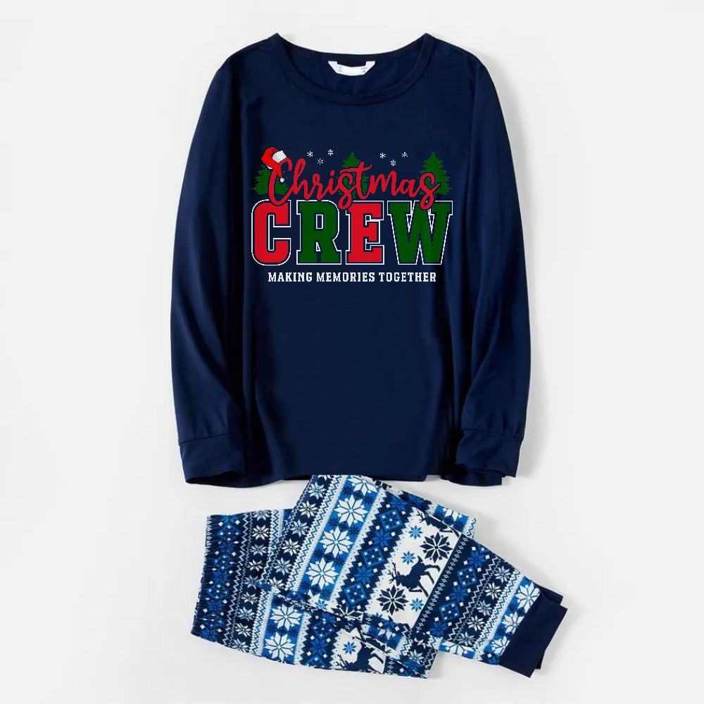 Mirla | Glad Blå Julpyjamas-Set med Festliga Semester-Slogans-Eva Jonsson