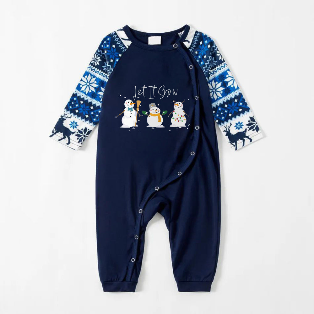 Mirla | Glad Blå Julpyjamas-Set med Snögubbe och Cheer-Textryck-Eva Jonsson