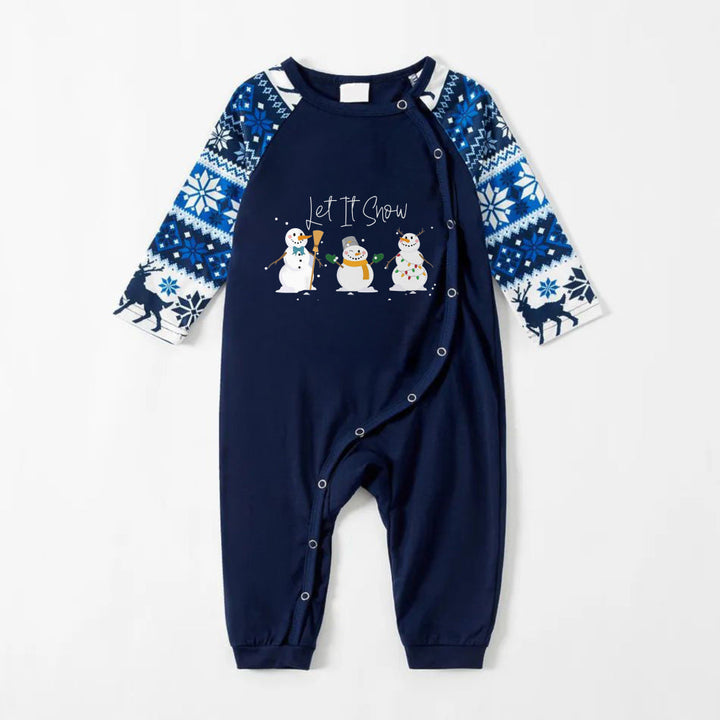 Mirla | Glad Blå Julpyjamas-Set med Snögubbe och Cheer-Textryck-Eva Jonsson